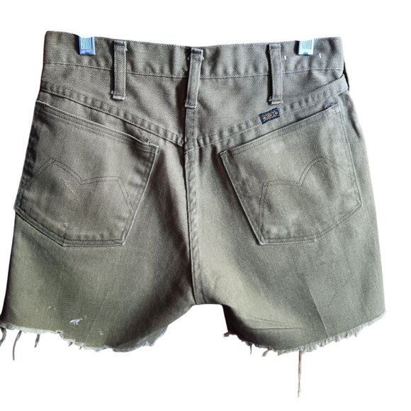 27" Vintage Maverick Olive Green Denim Cutoff Shorts Frayed Hem 1970's Hippy USA - Picture 1 of 9